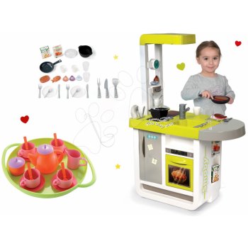 Smoby Set kuchynka elektronická Cherry so zvukmi+čajová súprava na tácke 310908-13