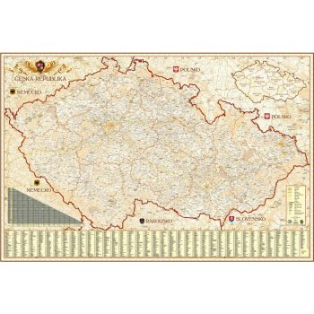 Excart Maps ČR exclusive - nástěnná mapa 135 x 90 cm Varianta: bez rámu v tubusu, Provedení: laminovaná mapa v lištách