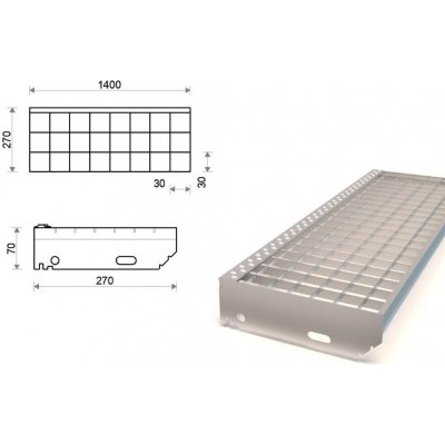 Pozinkovaný schodišťový stupeň lisovaný 1400x270 mm, oko 30x30 mm – Zboží Mobilmania