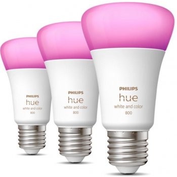 Philips Hue Bluetooth LED White and Color Ambiance set 3ks žárovek 8719514328389 E27 A60 3x6,5W 3x800lm 2000-6500K RGB bílé stmívatelné