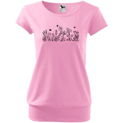 NakupTextil Tričko City s potiskem bílé a černé kytky 30-růžová – Sleviste.cz