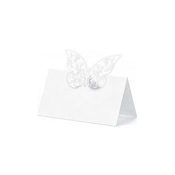 Jmenovka na stůl s vyřezávaným motýlkem bílá 10 ks