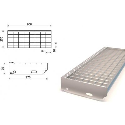 Pozinkovaný schodišťový stupeň lisovaný 800x270 mm, oko 30x10 mm – Zboží Mobilmania