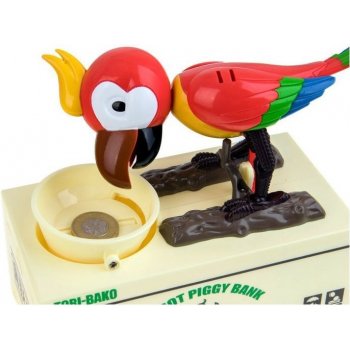 Pokladnička na mince hladový papoušek červený