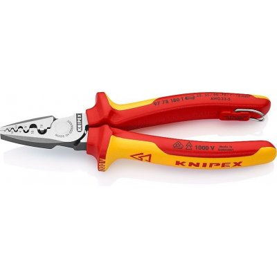 KNIPEX - kleště lisovací - 180mm - na dutinky podle DIN 46228, část 1+4, 0.25-16mm², VDE 1000V, pojistka (9778180T) – Zboží Mobilmania