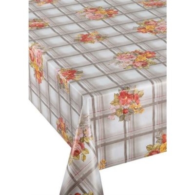 Ubrus PVC 3581401, metráž, 20 m x 140 cm, růže v kostkovaném vzoru, IMPOL TRADE – Zboží Dáma