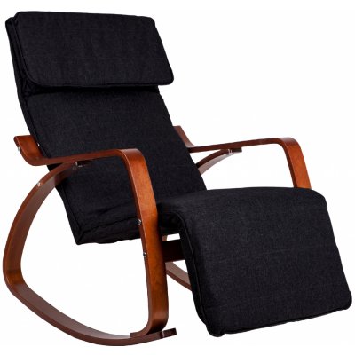 Modernhome Houpací křeslo nastavitelná podnožka dřevěné područky TXRC-03 černo-hnědé – Hledejceny.cz
