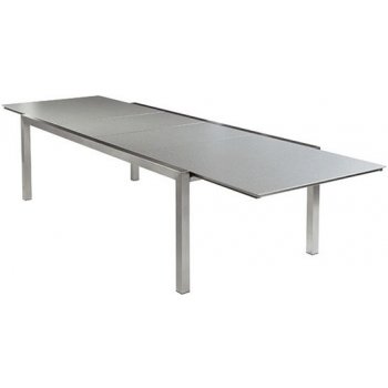 Nerezový rozkládací jídelní stůl Equinox, Barlow Tyrie, obdélníkový 240-361x113x74 cm, nerezový, keramická deska šedobílá (Frost)
