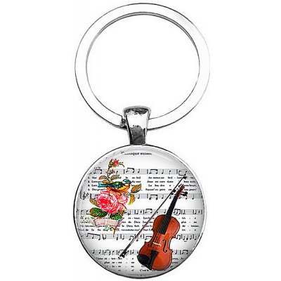 Přívěsek na klíče Housle s notami kovový pro dívky a ženy