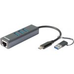 D-Link USB-C/USB to Gigabit Ethernet Adapter with 3 USB 3.0 Ports DUB-2332