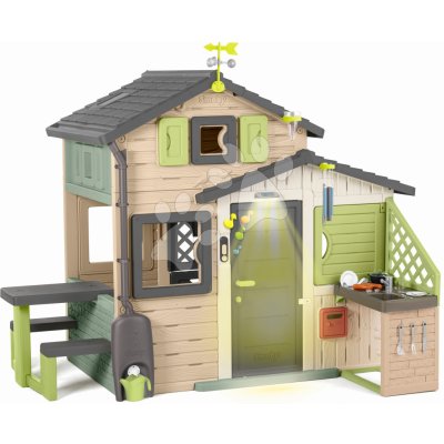Smoby Domeček Přátel ekologický se zahradním osvětlením v natur hnědých barvách Friends House Evo Playhouse Green – Zboží Dáma