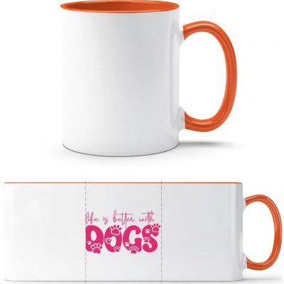 PrintEQ TTH Dvoubarevný Hrnek Nápis Se psy je život lepší Oranžová Standard Dárky 250 ml – Zboží Mobilmania