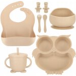 KIK Silikónový riad pre deti sova sada béžových 8 ks – Zboží Mobilmania
