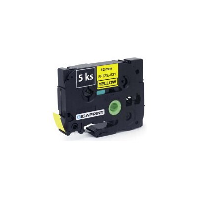 Gigaprint Kompatibilní sada 5 ks pásek pro BROTHER TZe-631 12mm černý tisk/žlutý podklad, laminovaná – Zboží Živě
