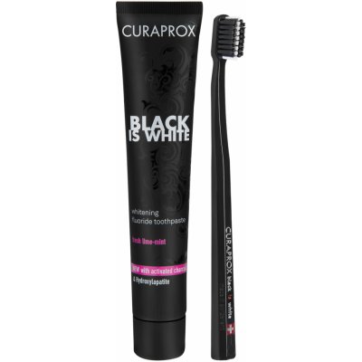 Curaprox Black Is White zubní pasta Black Is White 90 ml + zubní kartáček Black Is White dárková sada