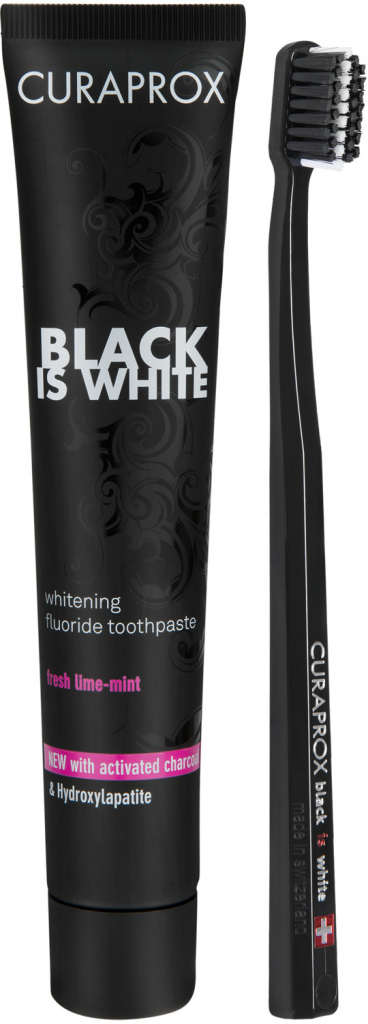 Curaprox Black Is White zubní pasta Black Is White 90 ml + zubní kartáček Black Is White dárková sada