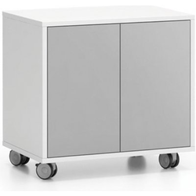 Plan Pojízdná skříňka na kolečkách s dveřmi LAYERS, krátká, 600 x 400 x 575, bílá / šedá – Zboží Mobilmania