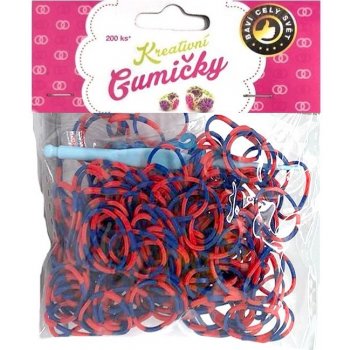 Loom Bands 200ks + háček MODRO ČERVENÉ pruhy