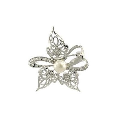Stříbrná brož květina s perlou L486013 – Zboží Mobilmania