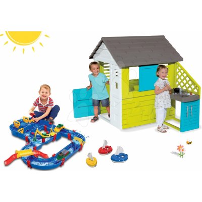 Smoby set domeček Pretty Blue s letní kuchyňkou a vodní dráha AquaPlay MegaBridge s loďkami 810703-41 – Sleviste.cz