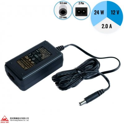 Napájecí adaptér 12V, 2A, 24W, 5.5x2.0mm, HON-KWANG HK-AX-120A – Hledejceny.cz