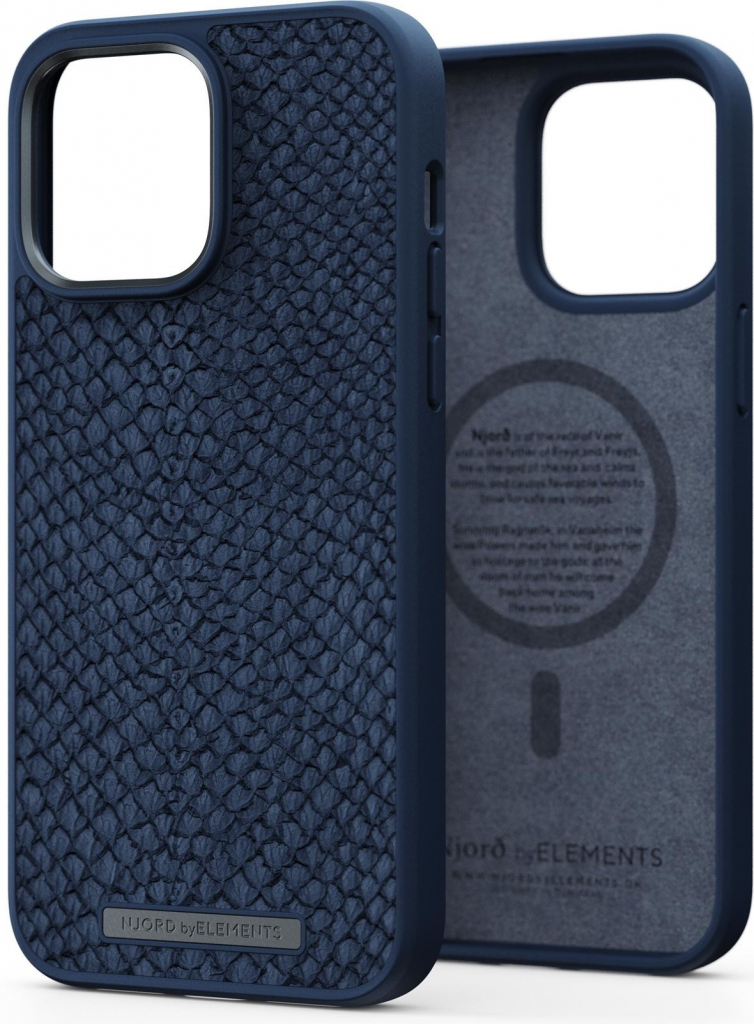 Pouzdro Njord iPhone 14 Pro Max Salmon Leather Magsafe Case modré
