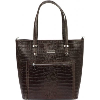 MiaMore dámská kožená kabelka 01-011 COCO tmavě hnědá shopperbag s odnímatelným popruhem a krokodýlím vzorem – Zboží Mobilmania