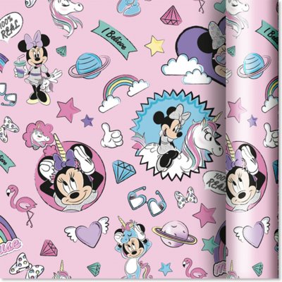Dárkový papír - role 2 m × 70 cm - Disney Minnie s doplňky na růžové – Zboží Dáma