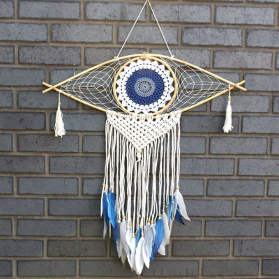 Ancient Wisdom ochranný lapač snů velký macramé oko bílá / modrá / šedá – Zboží Dáma