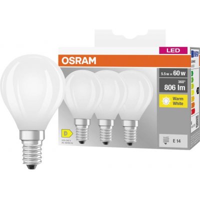 Osram 4058075592599 LED E14 kapkový tvar 5.5 W = 60 W teplá bílá 45 x 45 mm 3 ks – Hledejceny.cz