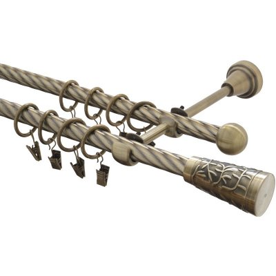 GARNÝŽE-HEBR Garnýž kroucená Sevilla mosaz dvojitá 200 cm – Zboží Mobilmania