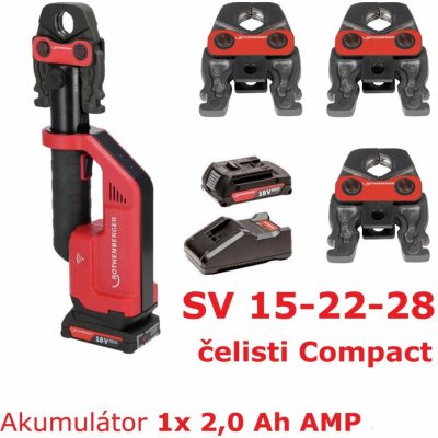 Rothenberger Kleště lisovací akumulátorové ROMAX Compact III AMP, 18 V, 2,0 Ah + čelisti SV 15, 22, 28, kufr 1000004276 – Zboží Dáma