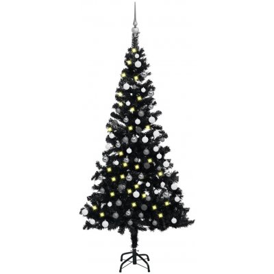 zahrada-XL Umělý vánoční stromek s LED a sadou koulí černý 120 cm PVC