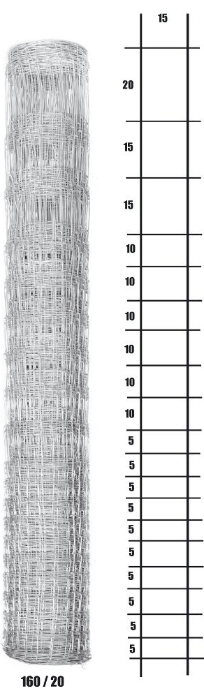 Lesnické pletivo uzlové - výška 160 cm, drát 1,6/2,0 mm, 20 drátů