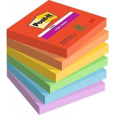 Samolepící bloček "Super Sticky Playful", mix barev, 76 x 76 mm, 6 x 90 listů, 3M POST IT