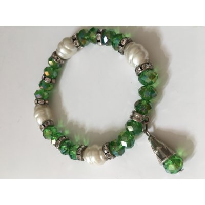 Fashion Jewelry náramek zelený s perlami 2-a147