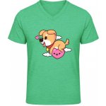 Gildan Soft-Style V triko Design se srdíčkem a psem Heather Irish Green – Sleviste.cz