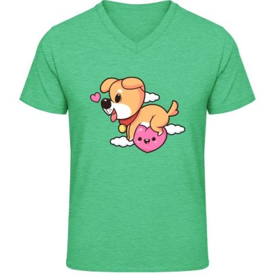 Gildan Soft-Style V triko Design se srdíčkem a psem Heather Irish Green – Sleviste.cz