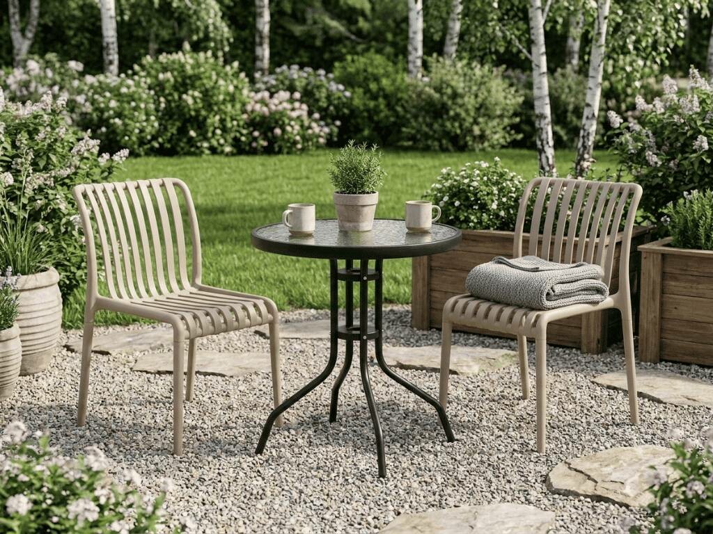 Textilomanie Zahradní set TREGO ISLAND 2 židle a kulatý stůl 60 cm, béžová