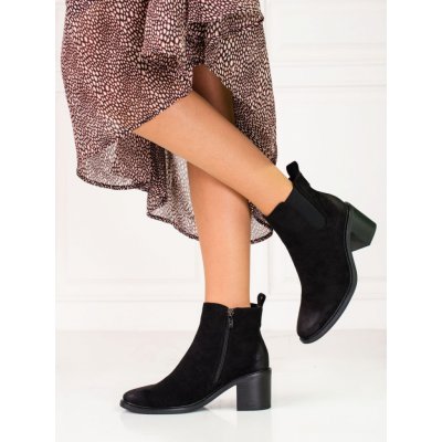 Komfortní kotníčkové boty dámské na širokém podpatku černé