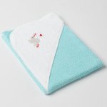 Veba LOTA osuška s kapucí mintovo/bílá s výšivkou Čapí pošta bílá lemovka 75x75 cm – Sleviste.cz