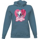 Dámská mikina s kapucí s potiskem Be Mine Bulteriér Růžové Srdce dámské Letecká modrá – Hledejceny.cz