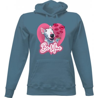Dámská mikina s kapucí s potiskem Be Mine Bulteriér Růžové Srdce dámské Letecká modrá – Hledejceny.cz