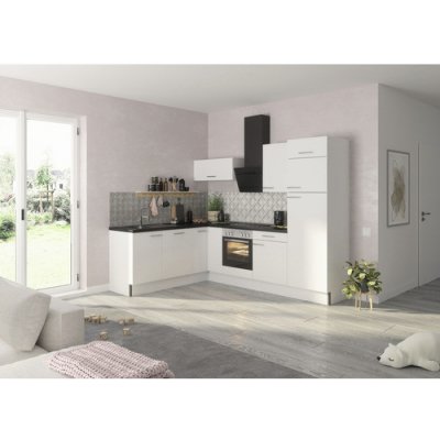 Optifit se spotřebiči Rurik986 Rohová kuchyňská linka 270 cm barva čela leskle bílá barva korpusu bílá – Hledejceny.cz