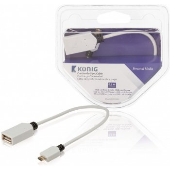 König KNM60515W02 Synchronizační na cesty, USB 2.0 Micro B zástrčka – USB 2.0 A zásuvka, 0,2m, bílý