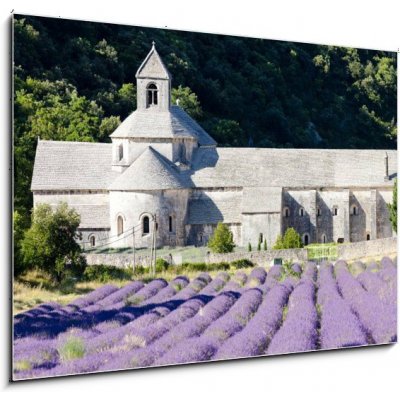 Skleněný obraz 1D - 100 x 70 cm - Senanque abbey with lavender field, Provence, France Senanque opatství s levandulem pole, Provence, Francie – Zbozi.Blesk.cz