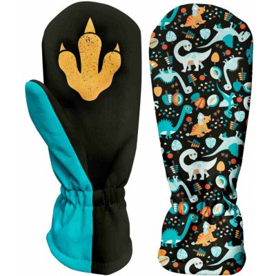 Wamu Dětské softshellové rukavice, Dinosauři černo-hnědá – Zboží Dáma