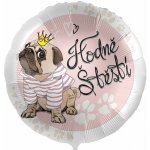Party Deco Foliový balonek Hodně štěstí Mopsík CZ 43 cm – Zboží Dáma