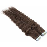 60cm Tape hair pu extension Tape in lidské vlasy remy kudrnaté tmavě hnědá – Zboží Dáma