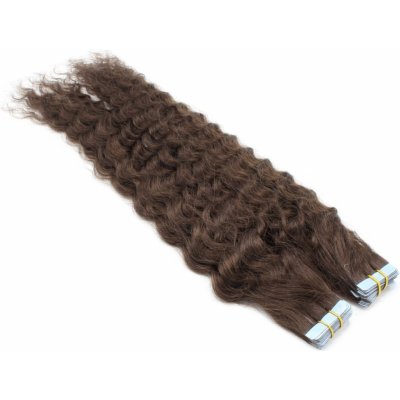 60cm Tape hair pu extension Tape in lidské vlasy remy kudrnaté tmavě hnědá – Zboží Dáma